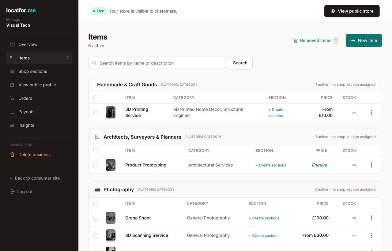 Your items, grouped by status.